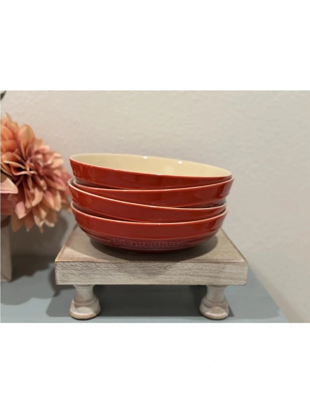 Set of 4 Le Creuset Deep Round Dish Plate 20cm Cerise - second choix NWT